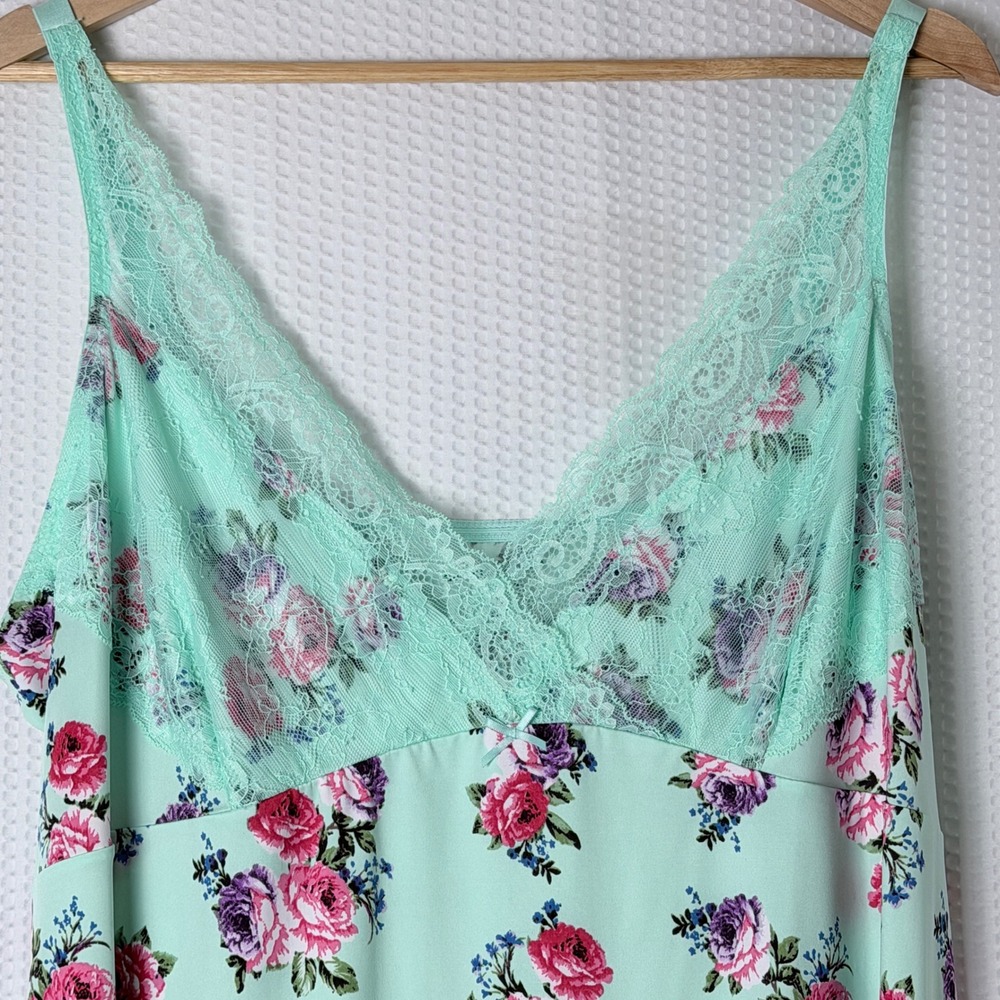 Avenue Body Chemise Women 22/24 Green Floral Lace Sleepwear Plus Size Romantic - Picture 3 of 11